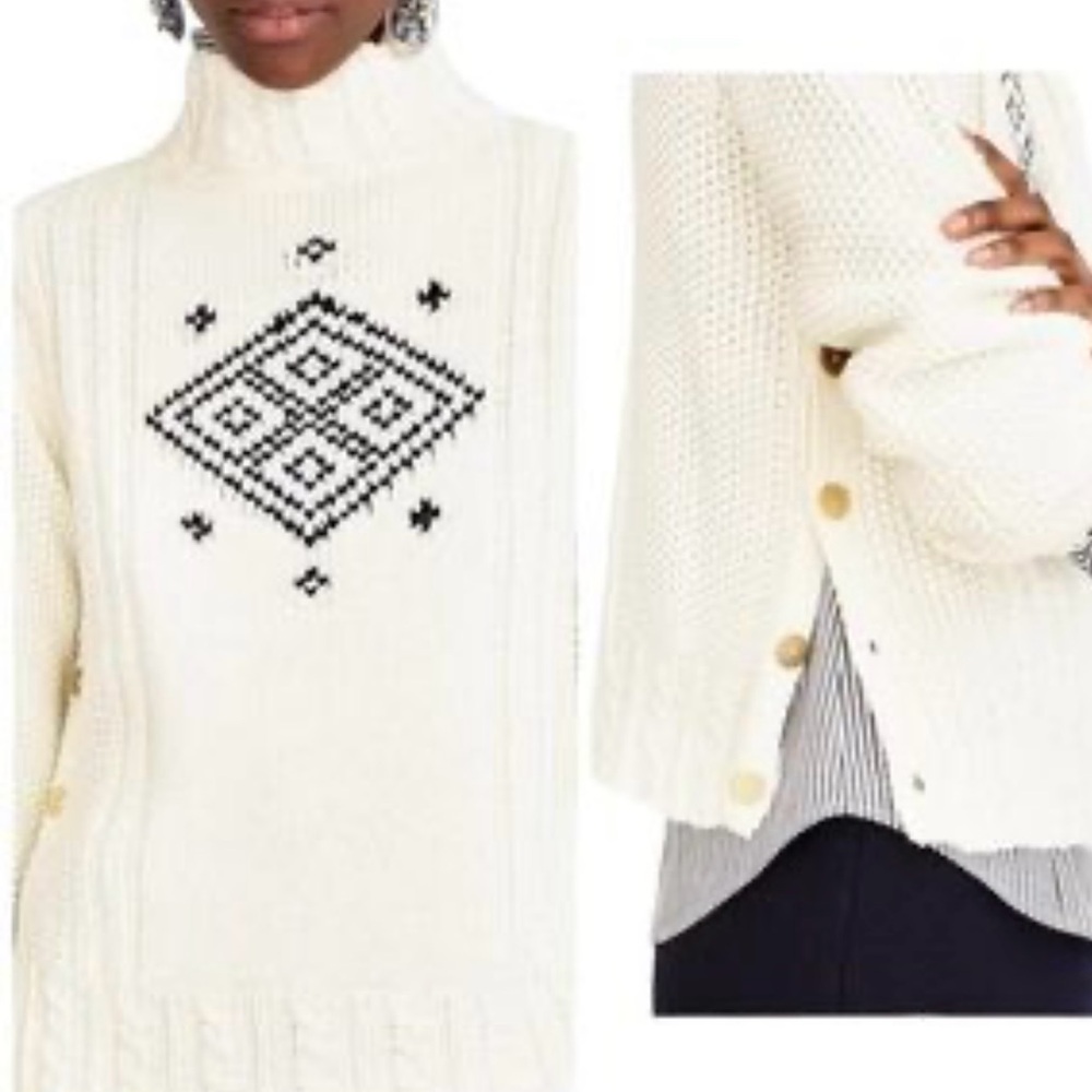 The Reeds J Crew Cream & Black Nordic Turtleneck Sweater Fair Isle Size M - Picture 2 of 6